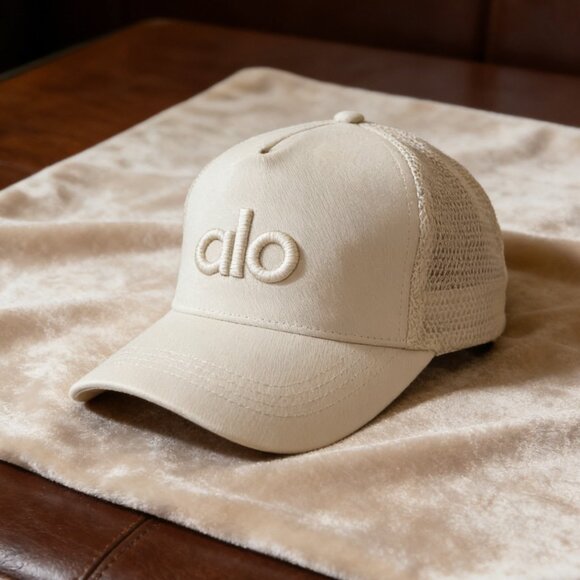 Alo Yoga Beige Embroidered Mesh Trucker Hat - Picture 6 of 6